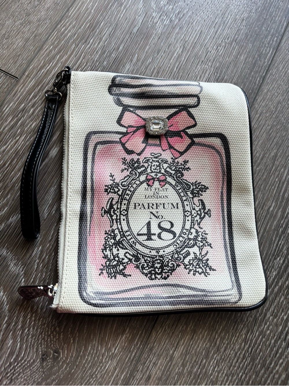 Brighton Pink and White Perfume Bottle Canvas Wristlet